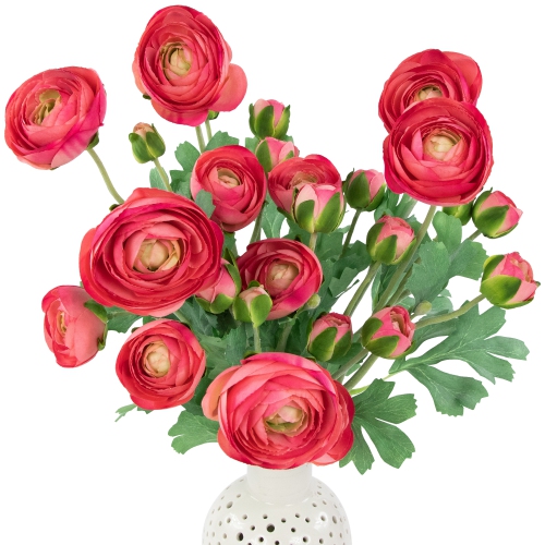 Real Touch™ Coral Pink Ranunculus Artificial Floral Sprays, Set of 6 - 21"
