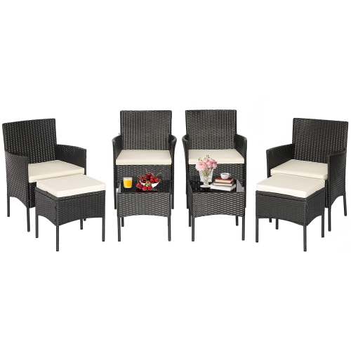 Costway 8PCS Patio Rattan Furniture Set Sofas Ottomans Cushioned Table Free Combination