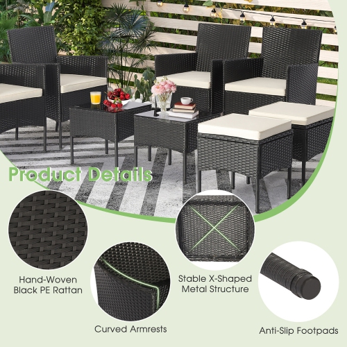 Costway 8PCS Patio Rattan Furniture Set Sofas Ottomans Cushioned Table Free Combination