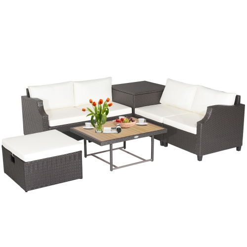 Costway 7pcs Patio Outdoor PE Wicker Cushioned Furniture Conversation Set Sectional Sofa