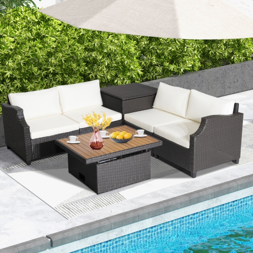 Costway 7pcs Patio Outdoor PE Wicker Cushioned Furniture Conversation Set Sectional Sofa