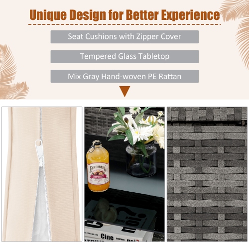 Costway 4PCS Patio Rattan Furniture Set Sofa Ottoman Cushion Garden Deck