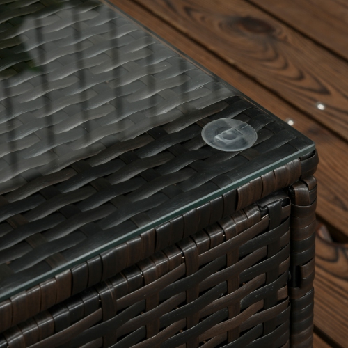 Outsunny 3 Pieces Patio Furniture Set with Cushions, Outdoor PE Rattan Wicker Conversation Corner Sofa Set with Glass Top Table and Adjustable Foot