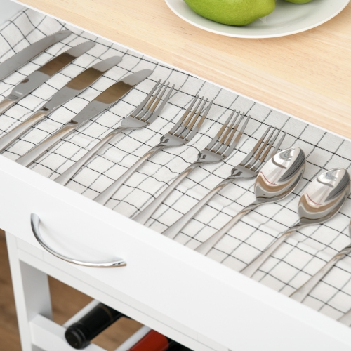 HOMCOM – Chariot de cuisine à roulettes avec tiroir, étagère à 9 bouteilles de vin, armoires de rangement, comptoir en bois