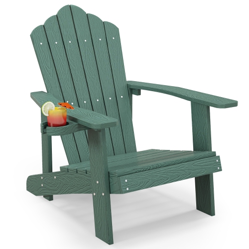 GYMAX  Patio Hips Outdoor Weather Resistant Slatted Chair Adirondack Chair W/ Cup Holder