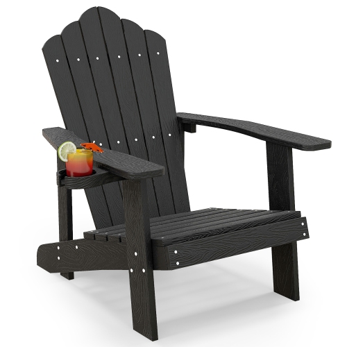 Gymax Patio HIPS Outdoor Weather Resistant Slatted Chair Adirondack Chair w/ Cup Holder