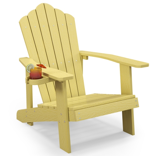 GYMAX  Patio Hips Outdoor Weather Resistant Slatted Chair Adirondack Chair W/ Cup Holder