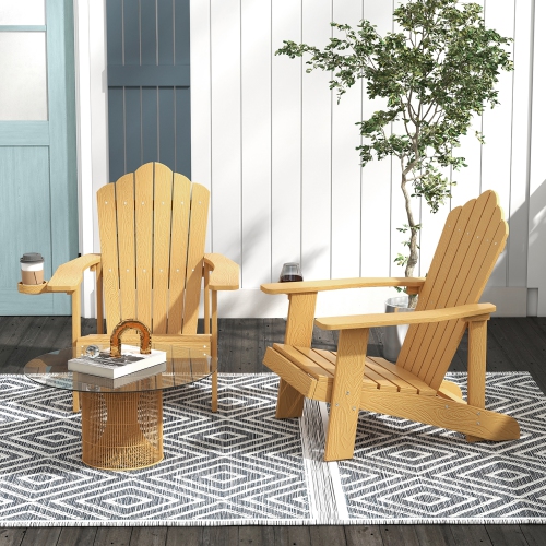 Gymax Patio HIPS Outdoor Weather Resistant Slatted Chair Adirondack Chair w/ Cup Holder