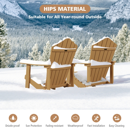 Gymax Patio HIPS Outdoor Weather Resistant Slatted Chair Adirondack Chair w/ Cup Holder