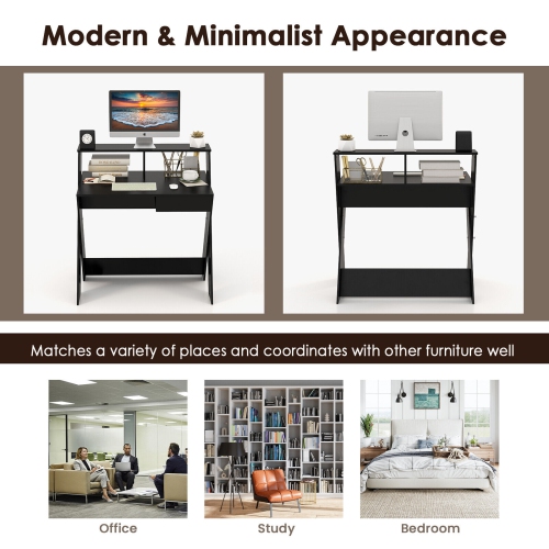 Gymax Computer Desk Study Writing Table Small Space w/ Drawer & Monitor Stand