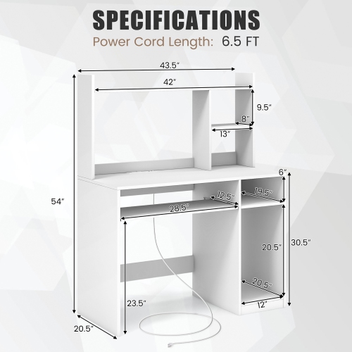 Gymax Computer Desk w/ Built-in Charge Station Wooden Writing Desk w/ Storage Hutch