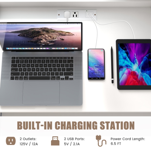 Gymax Computer Desk w/ Built-in Charge Station Wooden Writing Desk w/ Storage Hutch