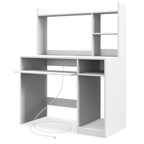 Gymax Computer Desk w/ Built-in Charge Station Wooden Writing Desk w/ Storage Hutch