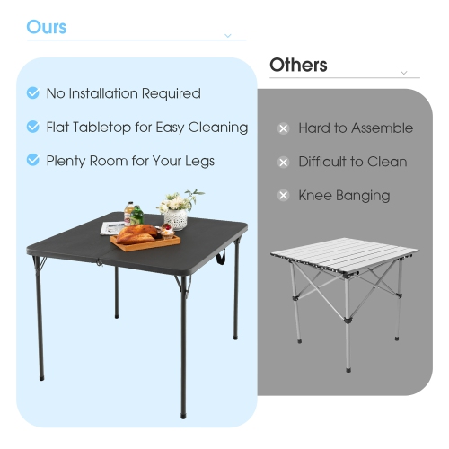 Costway Folding Camping Table Portable HDPE Outdoor Picnic Dining Table w/ Handle