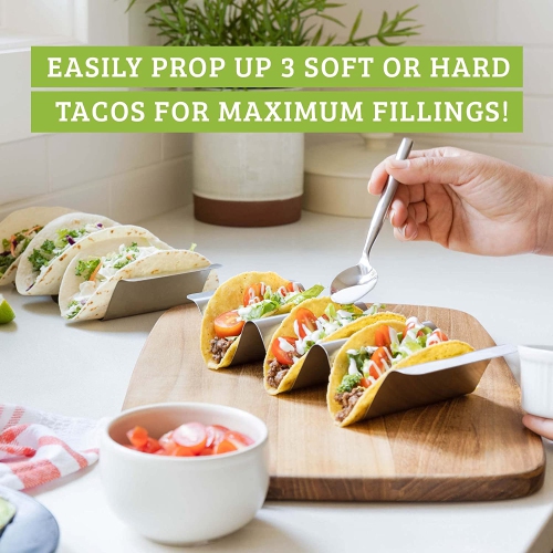 Chef Tacos Stainless Steel Taco Holder Set of 6 - Taco Holder Stand with Handles, Dishwasher and Grill Safe Taco Rack, Taco Serving Set, BPA-Free