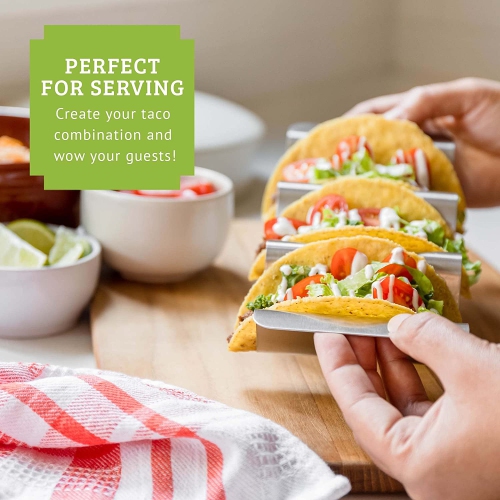 Chef Tacos Stainless Steel Taco Holder Set of 6 - Taco Holder Stand with Handles, Dishwasher and Grill Safe Taco Rack, Taco Serving Set, BPA-Free