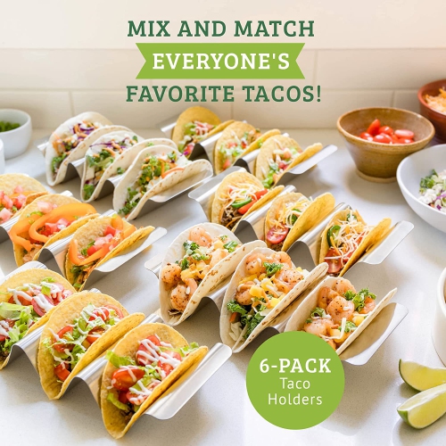 Chef Tacos Stainless Steel Taco Holder Set of 6 - Taco Holder Stand with Handles, Dishwasher and Grill Safe Taco Rack, Taco Serving Set, BPA-Free