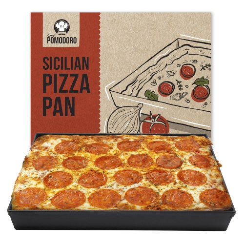 Chef Pomodoro Sicilian Deep Dish Square Pizza Pan, 13.2 x 13.2 Inch, Non-stick Aluminum, Focaccia Crust, Dough Pre-Seasoned Bakeware Kitchenware