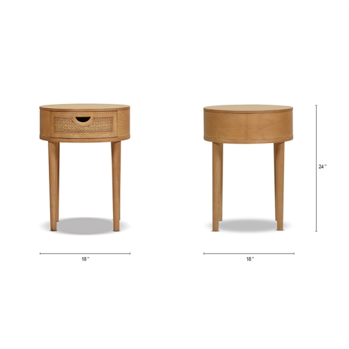 Cabana 18" Round Cane Rattan Storage Side Table Natural Brown Oak Wood