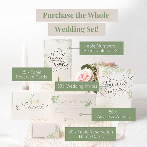 Rileys & Co 50 Pack Wedding Invitation Cards with Envelopes, Bonus Stickers Included, Gold Foil Print and Leaf Design, 5x7 Inches