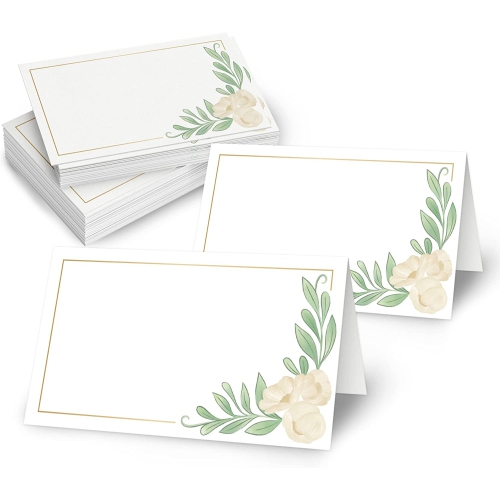 Rileys & Co 50 Pack Blank Placecards, White and Gold Foil Wedding