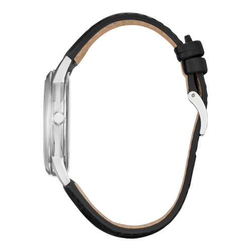 Citizen Mens Classic Eco-Drive Watch 40mm Silver-Tone Stainless Steel Case Black Leather Strap with Blue Dial