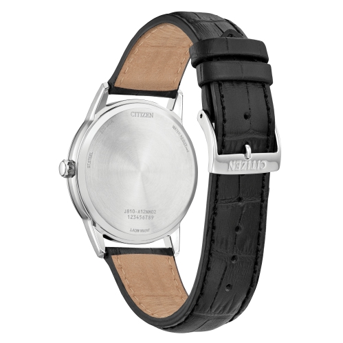 Citizen Mens Classic Eco-Drive Watch 40mm Silver-Tone Stainless Steel Case Black Leather Strap with Blue Dial