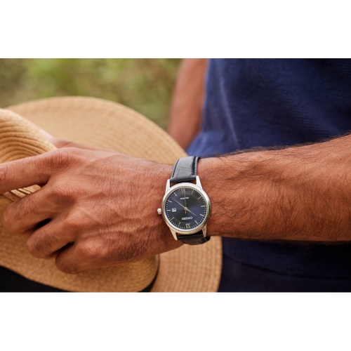 Citizen Mens Classic Eco-Drive Watch 40mm Silver-Tone Stainless Steel Case Black Leather Strap with Blue Dial