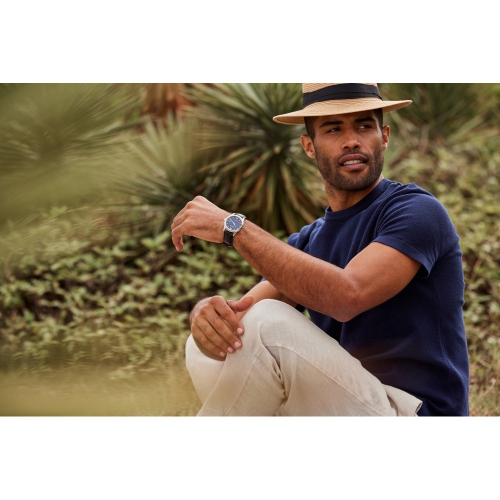 Citizen Mens Classic Eco-Drive Watch 40mm Silver-Tone Stainless Steel Case Black Leather Strap with Blue Dial