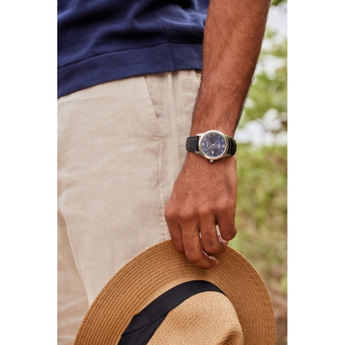 Citizen Mens Classic Eco-Drive Watch 40mm Silver-Tone Stainless Steel Case Black Leather Strap with Blue Dial