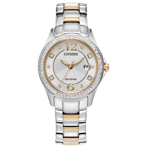 Montre pour femmes Eco-Drive 30&nbsp;mm de Citizen avec boîtier et bracelet en acier inoxydable deux tons et cadran argenté