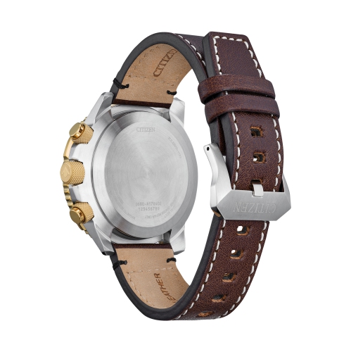 Citizen Mens Promaster Skyhawk A-T Eco-Drive Watch 45mm Two-Tone Stainless Steel Case Brown Leather Strap with Grey Dial