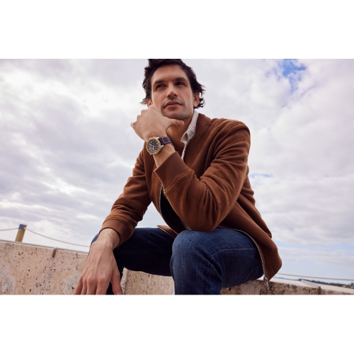 Citizen Mens Promaster Skyhawk A-T Eco-Drive Watch 45mm Two-Tone Stainless Steel Case Brown Leather Strap with Grey Dial