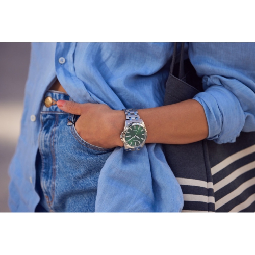 Montre pour hommes Peyton Eco-Drive 41&nbsp;mm de Citizen avec boîtier et bracelet en acier inoxydable argenté et cadran vert