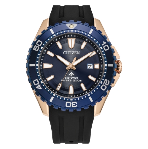 CITIZEN  Mens Promaster Dive Eco-Drive Watch 45MM Rose Gold-Tone Stainless Steel Case Black Polyurethane Strap With Dial (Bn0196-01L) In Blue