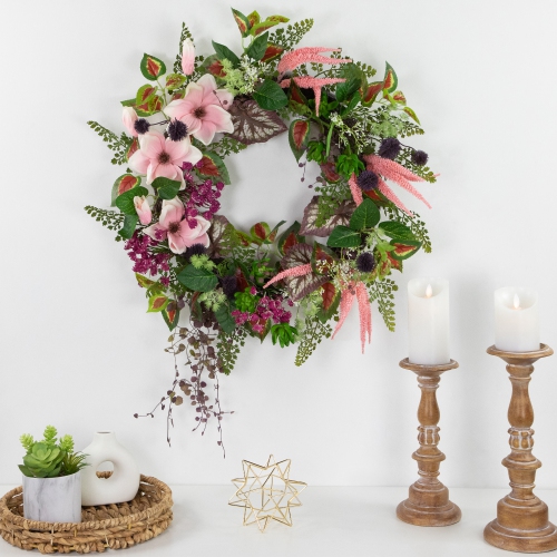Artificial Astilbe and Thistle Mixed Spring Floral Wreath - 24"