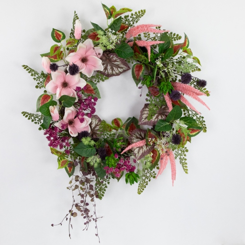 Artificial Astilbe and Thistle Mixed Spring Floral Wreath - 24"