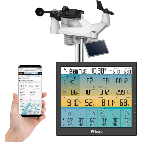 LOGIA  7-In-1 Ultra-Wide Display 6-Day Forecast Weather Station With Wifi And Everlasting Solar Cell