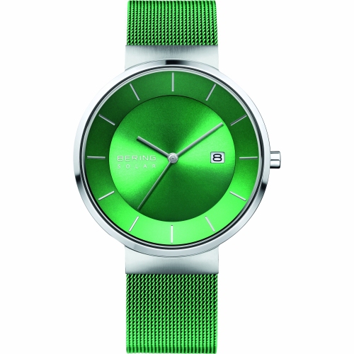 BERING  Men's Solar Stainless Steel Watch In Silver/green In Multicolor