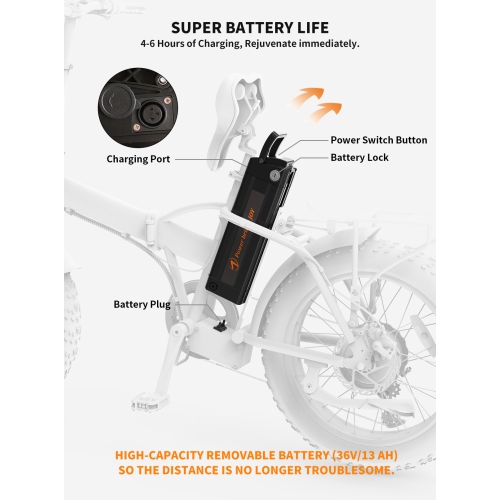 Vélo électrique pliable AOSTIRMOTOR A20 avec batterie 500 W 36 V 13AH, 20 po. Vélo électrique Fat Tire pour adultes - Noir