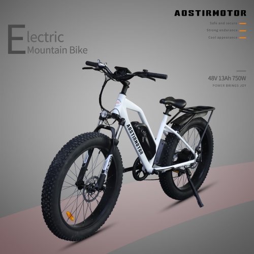 AOSTIRMOTOR Electric bike S07-G,750W Motor 26 Inch Fat Tire 35km Range Electric Mountain Ebike with Rack