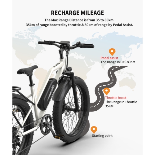 AOSTIRMOTOR Electric bike S07-G,750W Motor 26 Inch Fat Tire 35km Range Electric Mountain Ebike with Rack
