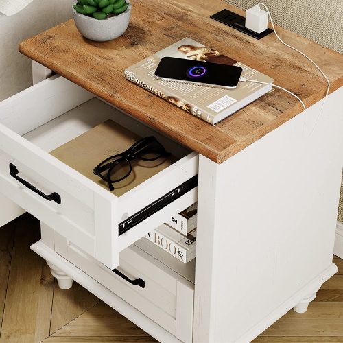 WAMPAT Nightstands with Charging Station,End Table with USB Ports and Outlets for Living Room,Side Table with 2 Drawers and Open Storage for