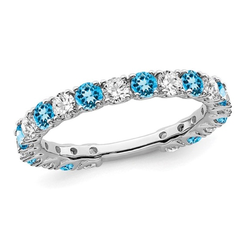 GEM AND HARMONY  4/5 Carat (Ctw) Topaz Band 14K White Gold With 3/4 Carat (Ctw) Diamonds (Size 7) In Blue