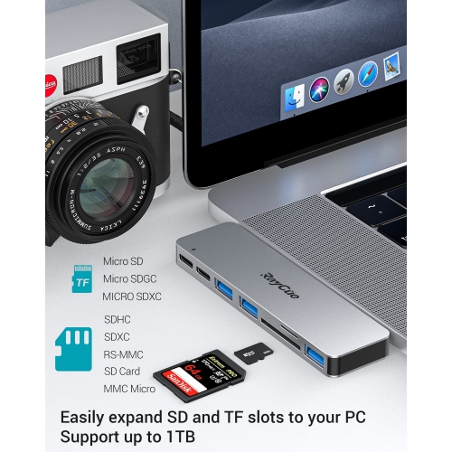 MacBook Pro/Air M1 USB Accessories, MacBook Adapter with Thunderbolt 3 100W PD Port, USB C Port, 3 USB 3.0 Ports, TF/SD Card Reader, USB C Adapter