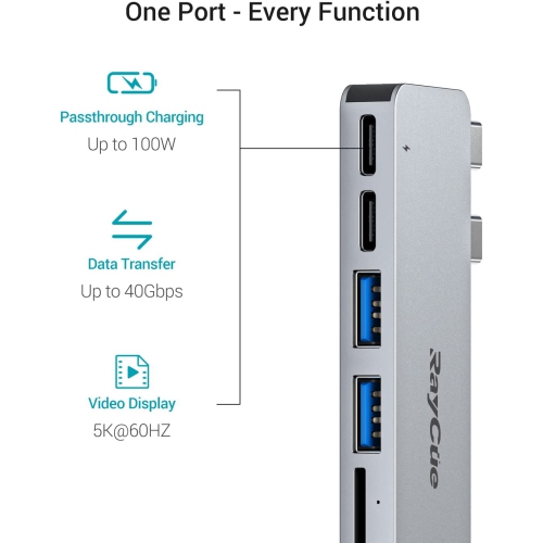 MacBook Pro/Air M1 USB Accessories, MacBook Adapter with Thunderbolt 3 100W PD Port, USB C Port, 3 USB 3.0 Ports, TF/SD Card Reader, USB C Adapter