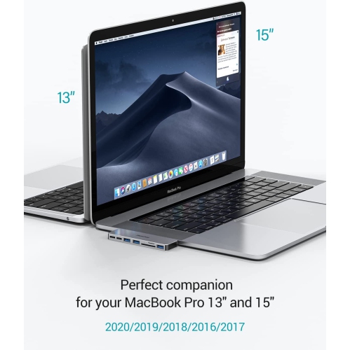 MacBook Pro/Air M1 USB Accessories, MacBook Adapter with Thunderbolt 3 100W PD Port, USB C Port, 3 USB 3.0 Ports, TF/SD Card Reader, USB C Adapter