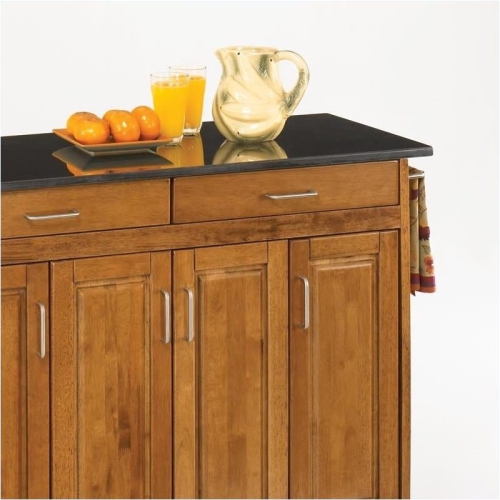 Desserte de cuisine de 49 po en granite noir de la collection Hawthorne, fini chêne
