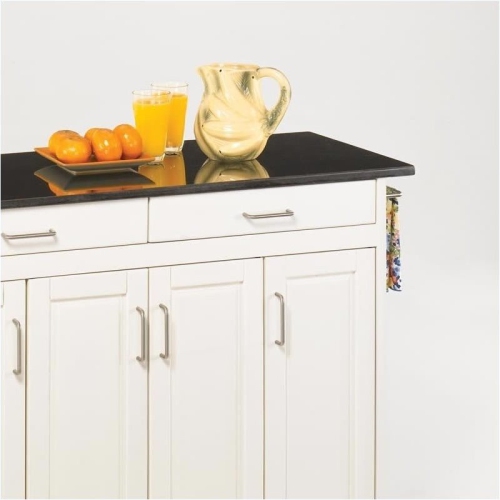 Hawthorne – Chariot de cuisine noir de 49 po à surface en granite, blanc