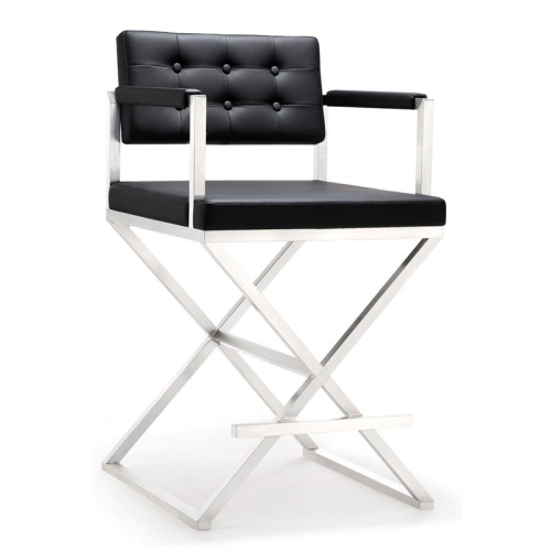 TOV FURNITURE  Director 26" Stainless Steel And Fabric Counter Stool In In Black